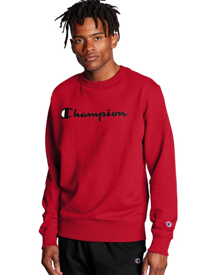 Champion Powerblend Crew Script Logo Sweatshirt Heren - Rood - Belgie 4259YULQR